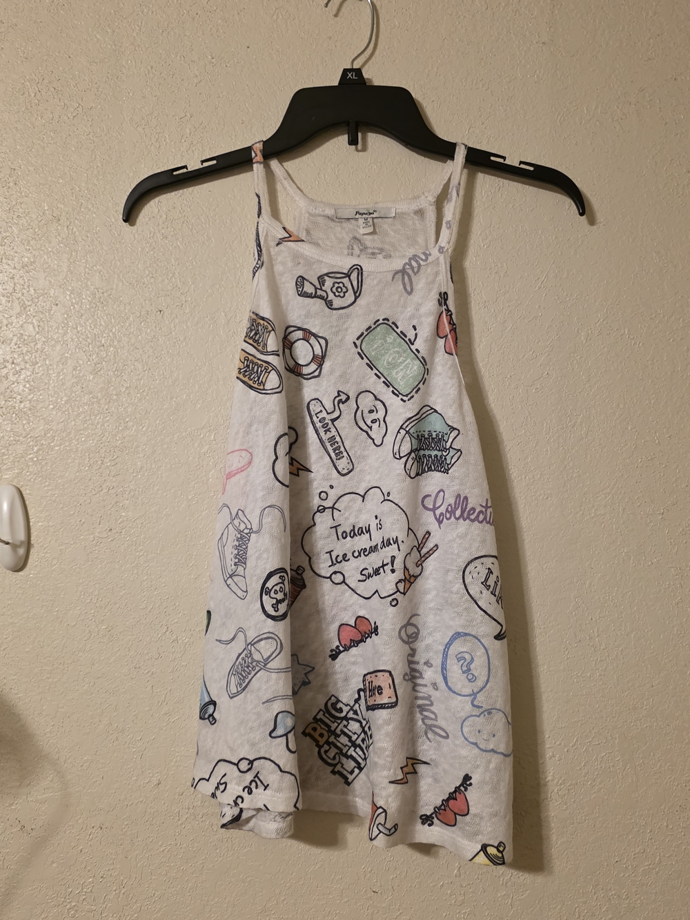 Papaya White Tank Top with Multicolor Doodle Print